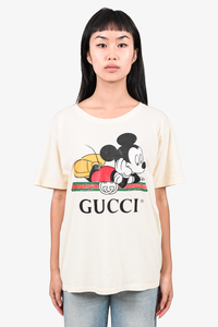 Gucci X Disney 2020 Cream Cotton Mickey Mouse Gucci Logo T shirt
