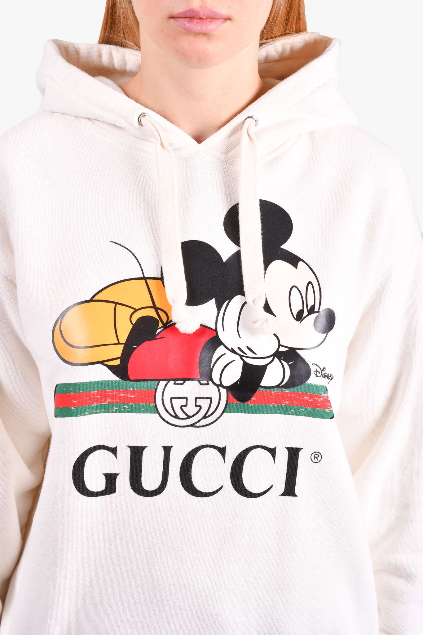 Gucci X Disney Cream Cotton Mickey Mouse Gucci Logo Hoodie Size S