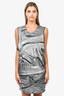 Helmut Lang Black/Grey Printed Sleeveless Silk Dress Size S