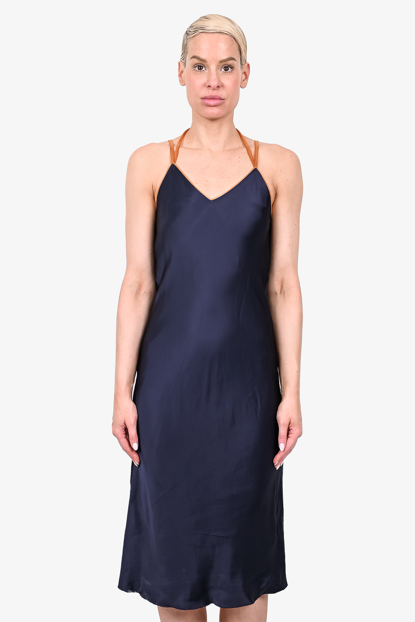Helmut Lang Navy Blue Slip Dress with Orange Trim Size 0 – Mine & Yours