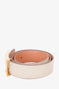Hermes 1995 White Leather Belt with Gold Buckle