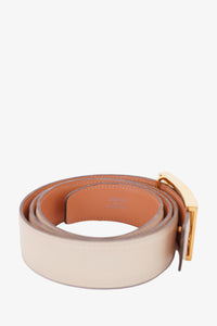 Hermes 1995 White Leather Belt with Gold Buckle
