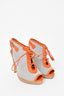 Hermes Beige/Orange Canvas Booties Slingback Heels Size 36
