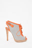 Hermes Beige/Orange Canvas Booties Slingback Heels Size 36