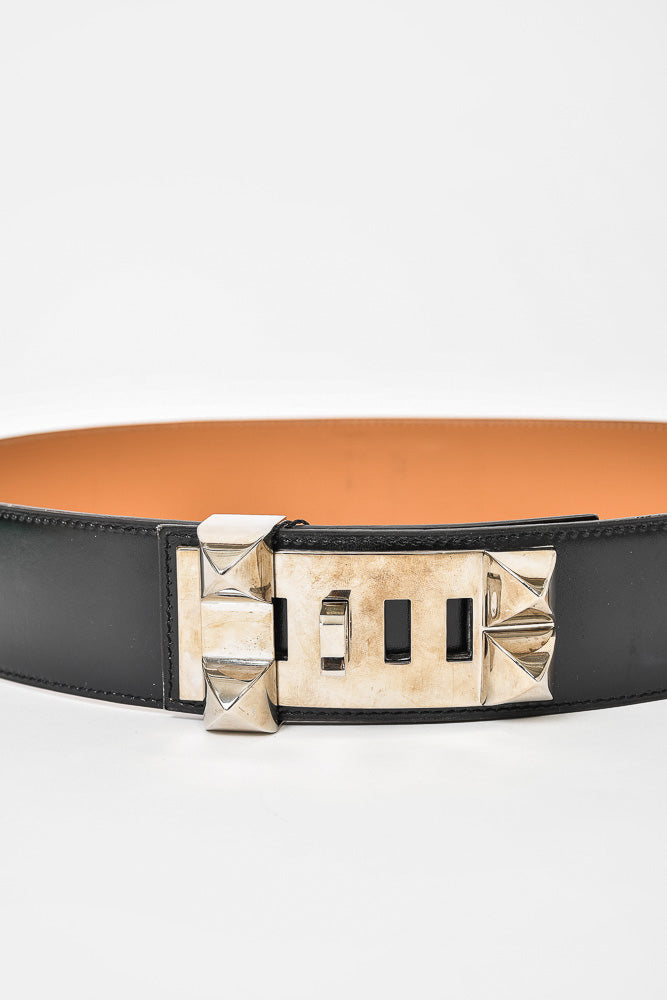 Hermes Black Leather Collier De Chien Belt sz 80