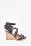 Hermes Black Leather Wedge Sandals Size 36