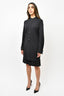 Hermes Black Virgin Wool Knit Double Tiered Button-Up Dress Size 40