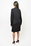 Hermes Black Virgin Wool Knit Double Tiered Button-Up Dress Size 40