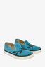Hermes Blue Suede Slip On Sneaker with Leaf Detail Size 38