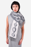 Hermes Grey Chain Printed Double Face Cashmere Fringe Scarf