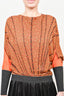 Hermes Orange/Green Grid Printed Silk Batwing Blouse w/ Wool Knit Cuffs sz 38