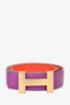 Hermes Orange/Purple Reversible Leather 32 mm Gold 'H' Belt Size 90