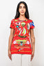 Hermes Red Cotton Graphic T-Shirt Size L
