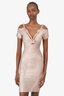 Herve Leger Beige Metallic Bandage Bodycon Mini Dress Size X-Small