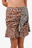 Isabel Marant Cream/Orange Patterned Ruched Mini Skirt Size 36
