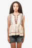 Isabel Marant Etoile Beige Cotton Red/Black Embroidered Sleeveless Top sz 40