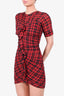 Isabel Marant Etoile Red/Black Check Cotton Ruffle S/S Dress sz 36
