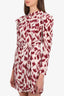Isabel Marant Etoile White/Burgundy Patterned Ruffled Long-Sleeve Dress size 38