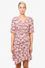 Isabel Marant Pink Silk Patterned Ruched Dress Size 38