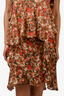 Isabel Marant Red/Beige Floral Silk Blend Flutter Wrap Skirt Size 38
