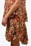 Isabel Marant Red/Beige Floral Silk Blend Flutter Wrap Skirt Size 38