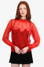 Isabel Marant Red/Black Mesh Diamond Pattern Turtleneck Top Size S