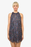 Isabel Marant Navy Blue Silk Patterned Sleeveless Dress with Detachable Collar Size 38