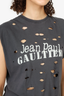 Jean Paul Gaultier Grey Distressed Logo Print Sleeveless Top Size Small Men's
