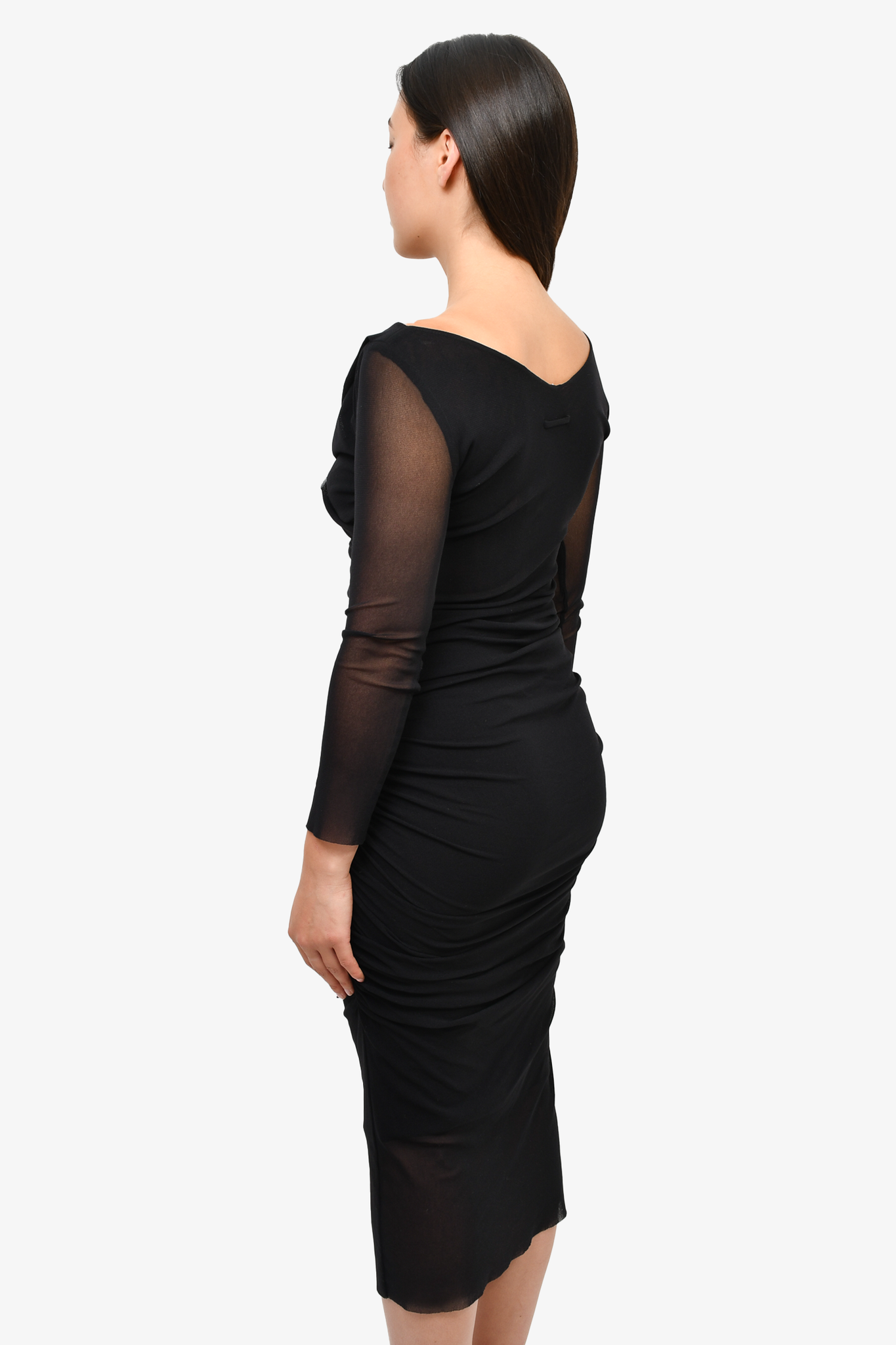 Long Sleeve Mesh Ruched Dress