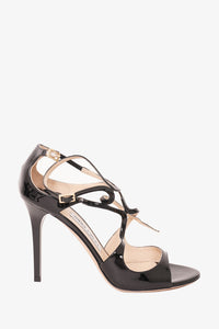 Jimmy Choo Black Patent Leather Strappy Heeled Sandals Size 39.5