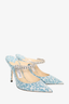 Jimmy Choo Blue/Silver Glitter Crystal Embellished Cheetah Print Mules sz 36