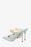 Jimmy Choo Blue/Silver Glitter Crystal Embellished Cheetah Print Mules sz 36