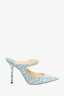 Jimmy Choo Blue/Silver Glitter Crystal Embellished Cheetah Print Mules sz 36