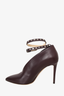 Jimmy Choo Burgundy Leather Studded Ankle Strap Pointed Toe Pumps Size 38.5