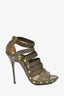 Jimmy Choo Olive Green Leather/Patent Gold Studded Strappy Heels Size 36.5