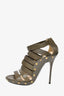 Jimmy Choo Olive Green Leather/Patent Gold Studded Strappy Heels sz 36.5