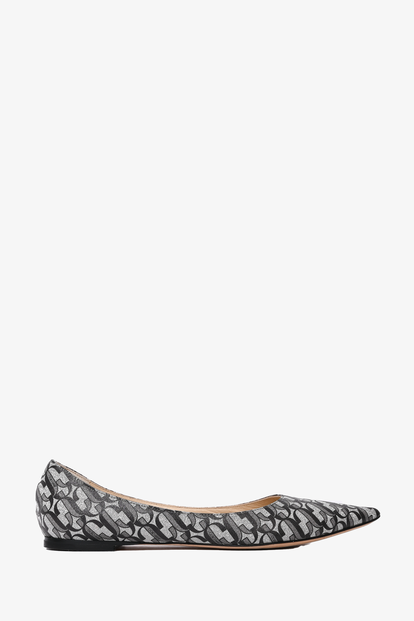 Jimmy Choo Silver Glitter Patterned Pointed Flats Size 37.5