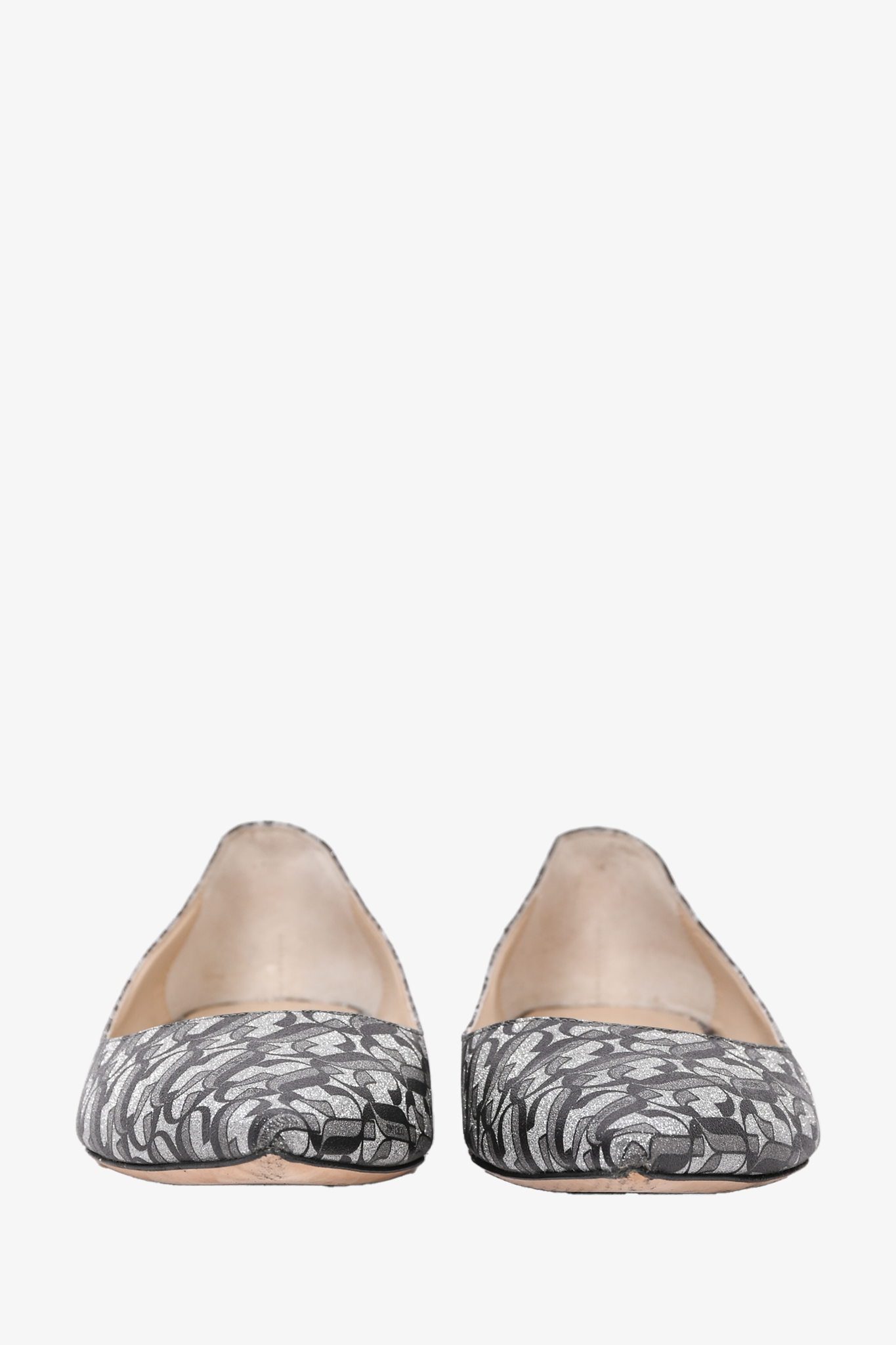 Jimmy Choo Silver Glitter Patterned Pointed Flats Size 37.5