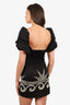Johanna Ortiz Black/White Embroidered Short-Sleeve Cutout Mini Dress Size Small