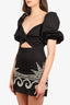 Johanna Ortiz Black/White Embroidered Short-Sleeve Cutout Mini Dress Size Small