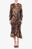 Johanna Ortiz Green/Brown Jaguar Printed Silky Maxi Dress Size 6