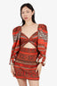 Johanna Ortiz Red/White Patterned Long Sleeve Cutout Mini Dress Size 2
