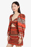 Johanna Ortiz Red/White Patterned Long Sleeve Cutout Mini Dress Size 2