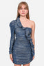 Jonathan Simkhai Blue Foil Pleated One Shoulder Dress Size 4