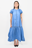 Joslin Blue Cotton Poplin Eyelet Detail 'Vivienne' Maxi Dress Size S