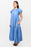 Joslin Blue Cotton Poplin Eyelet Detail 'Vivienne' Maxi Dress Size S