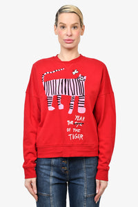 Weekend Max Mara Red/Pink "Year of The Tiger" Graphic L/S Sweatshirt sz M