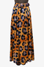 Kenzo Orange/Blue Leopard Printed Silk Maxi Skirt with Belt Size 34