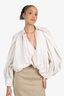 Khaite White Pleated Puff Sleeve Blouse Size L