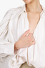 Khaite White Pleated Puff Sleeve Blouse Size L